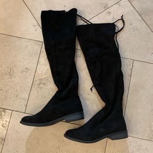 Black suede over the knee boots